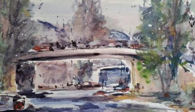 Georges Yoldjoglou - Quai de Seine - Aquarelle, signée et dédicacée 2