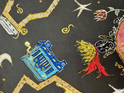 PINKHAS - Petit Prince et orgue de Barbarie, 2025 - Technique mixte sur papier signée 2