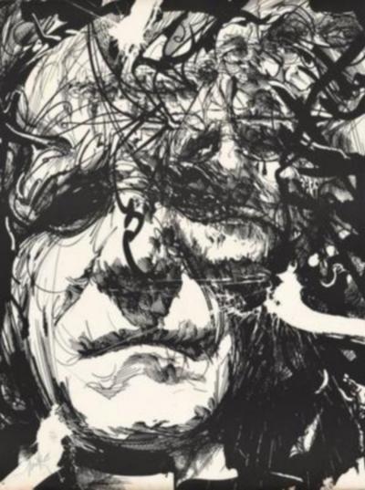 Raymond Moretti  Portrait  Lithographie originale noir et blanc sur papier Rives Epreuve signée et justifiée  d’un tirage en  150 exemplaires 2
