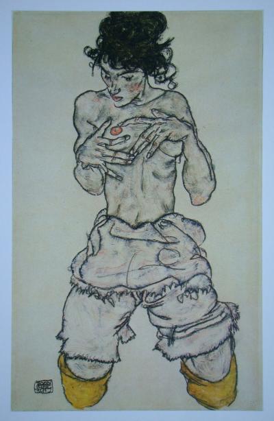 Egon SCHIELE (after), Halbnackte kniende Frau, 1973 - Offset lithograph signed and dated 2