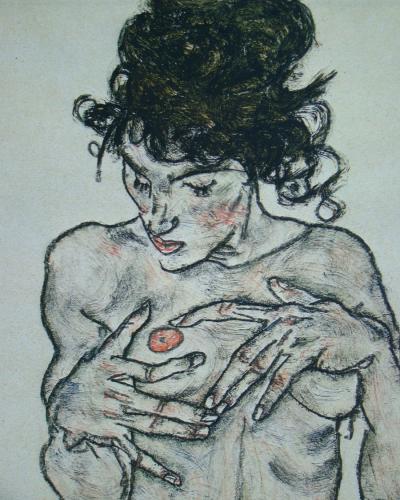 Egon SCHIELE (after), Halbnackte kniende Frau, 1973 - Offset lithograph signed and dated 2