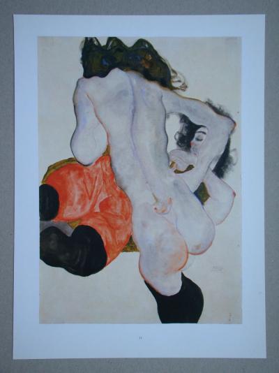 Egon SCHIELE (d'après), Weibliches Liebespaar, 1973 - Lithographie offset signée et datée 2