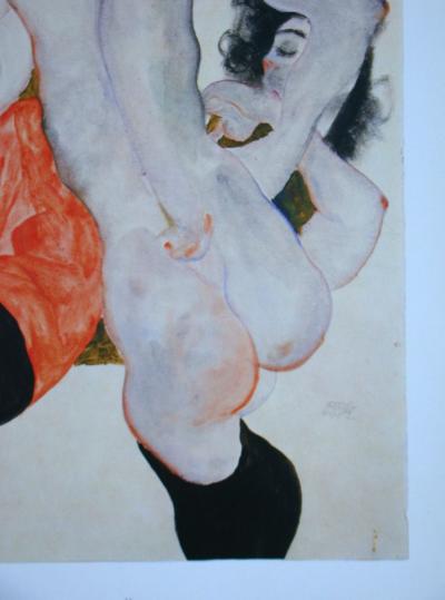 Egon SCHIELE (d'après), Weibliches Liebespaar, 1973 - Lithographie offset signée et datée 2