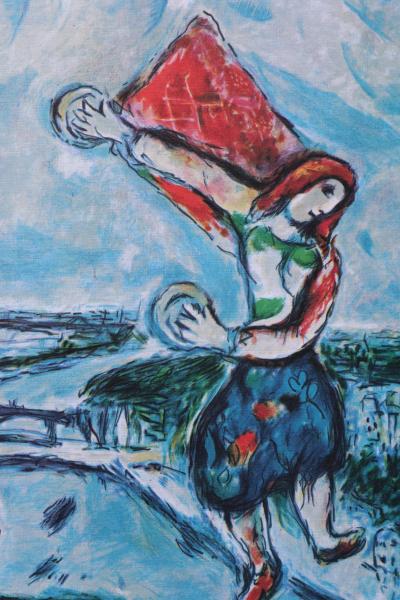 Marc CHAGALL (d’après) : Couple d’amoureux sur les toits de Paris - Lithographie numérotée et signée, édition limitée 2