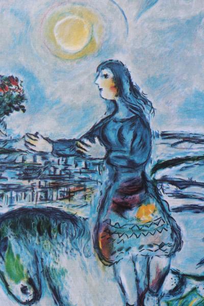 Marc CHAGALL (d’après) : Couple d’amoureux sur les toits de Paris - Lithographie numérotée et signée, édition limitée 2