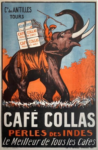 Affiche originale Café Collas, Perles des Indes, lithographie, 1927 2