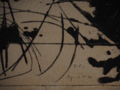 LIONEL : Composition en bleu - Gravure en carborundum signée 2