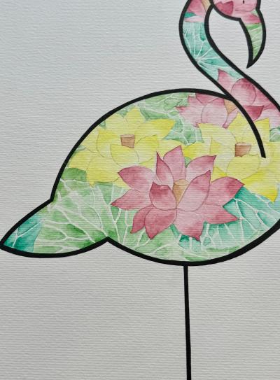 Ami Imaginaire - Flamingo  - 2023 - Technique mixte sur papier - Signée 2