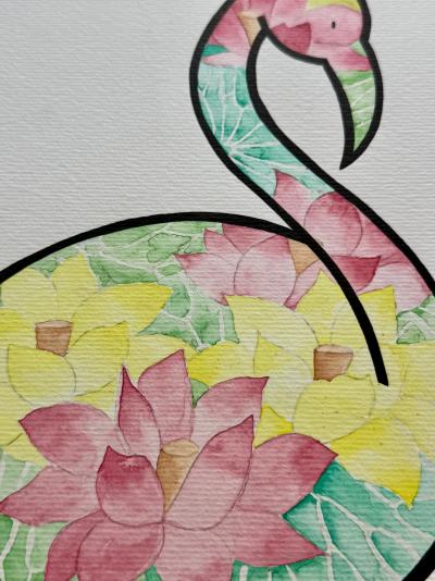 Ami Imaginaire - Flamingo  - 2023 - Technique mixte sur papier - Signée 2