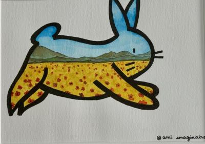 Ami Imaginaire - Lapinou - 2023 - Technique mixte  sur papier - Signé 2
