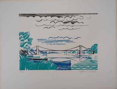 Alfred LATOUR : Bretagne, le Pont de Saint Guénolé, Gravure sur bois originale signée 2