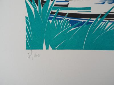 Alfred LATOUR : Bretagne, le Pont de Saint Guénolé, Gravure sur bois originale signée 2