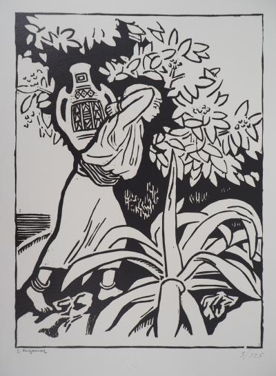 Jules MIGONNEY : La belle Africaine - Bois gravé original signé, 1923 2