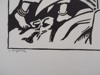 Jules MIGONNEY : La belle Africaine - Bois gravé original signé, 1923 2