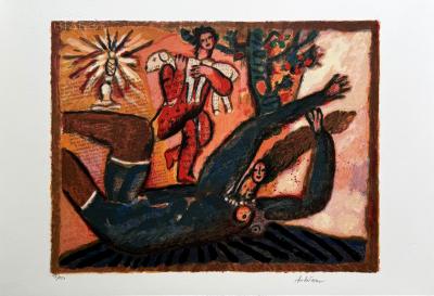 Théo Tobiasse - Le couple et le chien - Lithographie originale signée et numérotée au crayon 2
