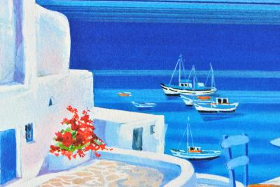 André SAVY: Flowery terrace in Santorini, original signed LITHOGRAPH 2