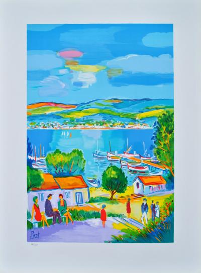 Jean-Claude PICOT : Petit port Marseillais, LITHOGRAPHIE originale signée 2