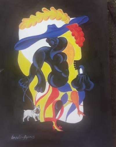 Véronika Issaeva-Agenos - Femme avec le bulldog français, 2015 - Acrylique sur carton 2