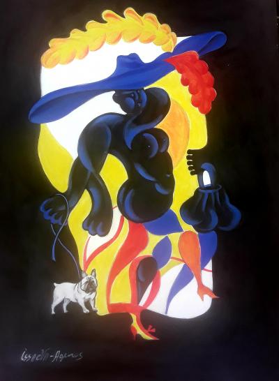 Véronika Issaeva-Agenos - Femme avec le bulldog français, 2015 - Acrylique sur carton 2