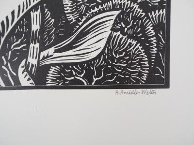 Henri AMEDEE-WETTER : Maternité à la sirène, Gravure sur bois originale signée 2