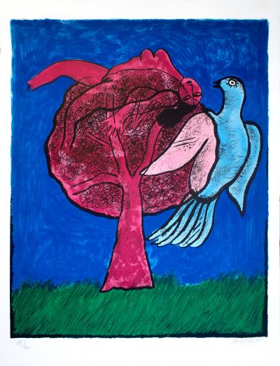 Corneille  - l’Arbre Rouge, lithographie originale 2001 2