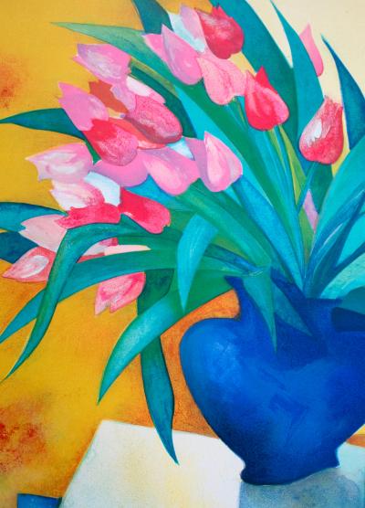 Claude GAVEAU- Bouquet vase bleu, 2004 lithographie 2