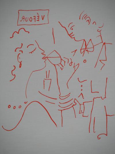 Jean COCTEAU : Le Sommelier et l’amatrice de vin, Lithographie originale signée 2