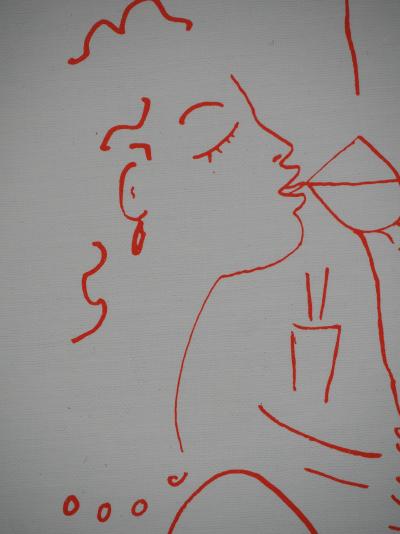 Jean COCTEAU : Le Sommelier et l’amatrice de vin, Lithographie originale signée 2