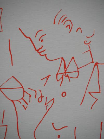 Jean COCTEAU : Le Sommelier et l’amatrice de vin, Lithographie originale signée 2