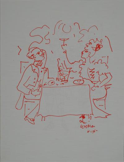 Jean COCTEAU : Diner galant au Champagne, Lithographie originale signée