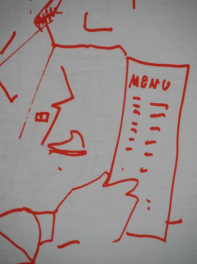 Jean COCTEAU : Autoportrait au Menu, Lithographie originale signée 2