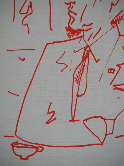 Jean COCTEAU : Autoportrait au Menu, Lithographie originale signée 2