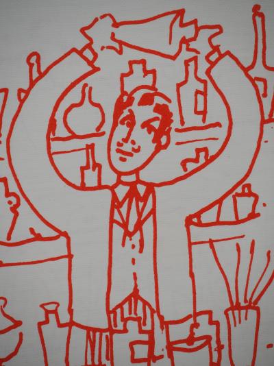 Jean COCTEAU : Cocktails, barman au shaker, Lithographie originale signée 2