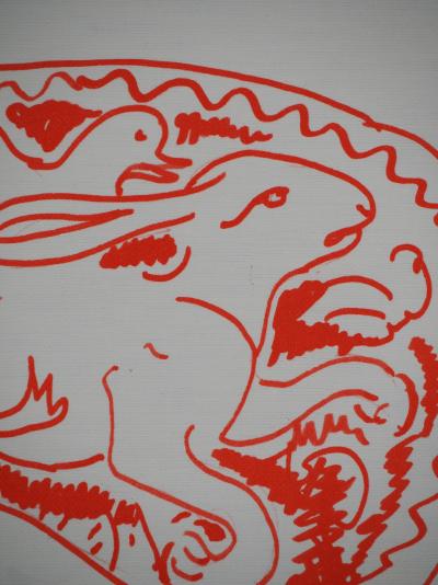 Jean COCTEAU : Plat de gibier, Lièvre et Canard,, Lithographie originale signée 2