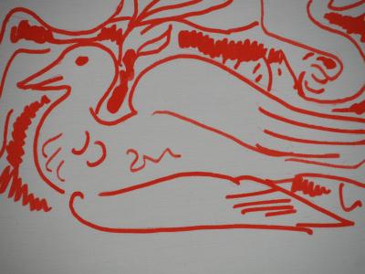 Jean COCTEAU : Plat de gibier, Lièvre et Canard,, Lithographie originale signée 2