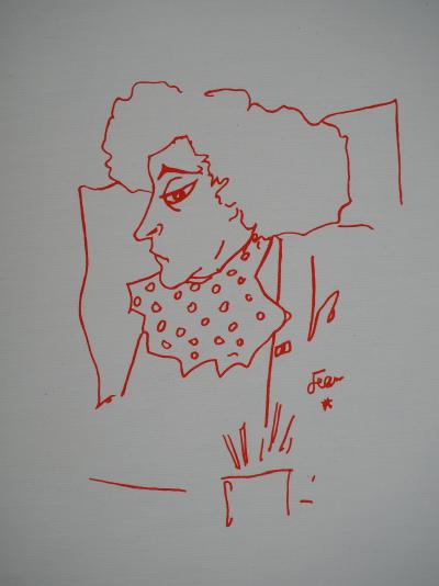 Jean COCTEAU : Portrait de Colette, Lithographie originale signée 2