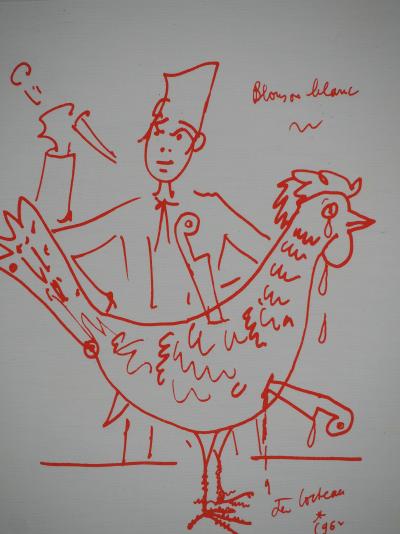 Jean COCTEAU : Le poulet, Lithographie originale signée 2