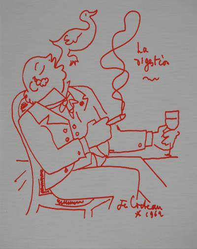 Jean COCTEAU : Après un bon repas, la digestion, Lithographie originale signée