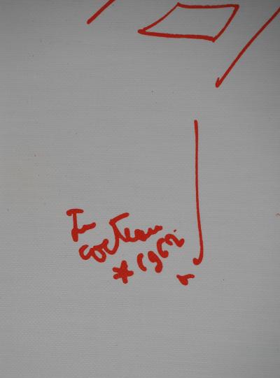 Jean COCTEAU : Entre amis au comptoir du bar, Lithographie originale signée 2