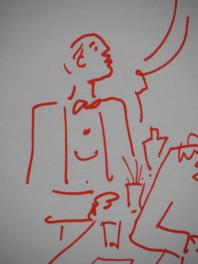 Jean COCTEAU : Entre amis au comptoir du bar, Lithographie originale signée 2