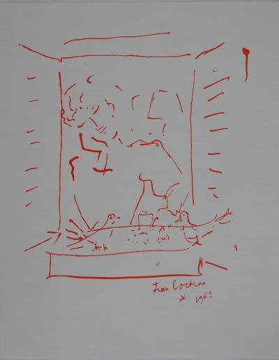 Jean COCTEAU : Colombophilie, Rêveur et pigeons, Lithographie originale signée 2