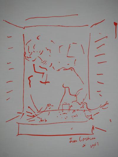 Jean COCTEAU : Colombophilie, Rêveur et pigeons, Lithographie originale signée 2