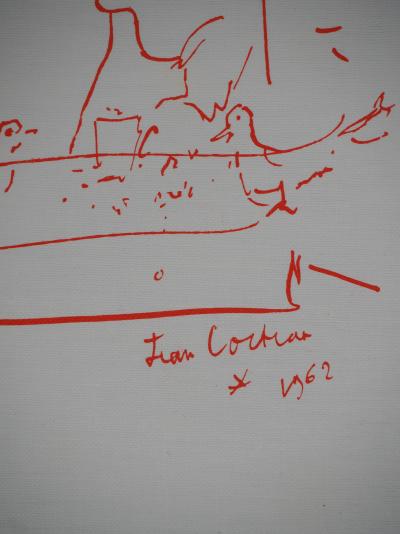 Jean COCTEAU : Colombophilie, Rêveur et pigeons, Lithographie originale signée 2