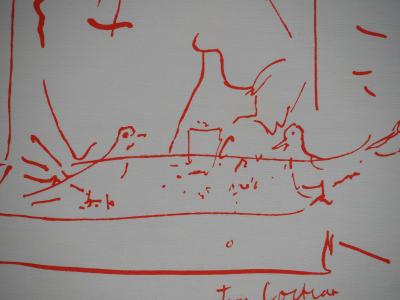 Jean COCTEAU : Colombophilie, Rêveur et pigeons, Lithographie originale signée 2
