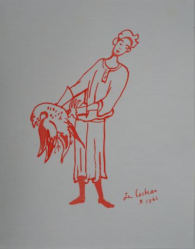Jean COCTEAU : Jeune homme et oie, Lithographie originale signée 2