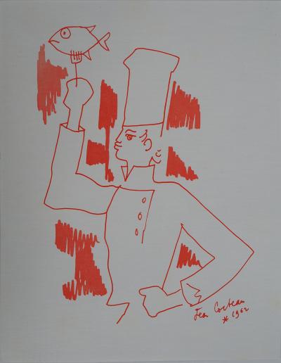 Jean COCTEAU : Le chef cuisinier, Lithographie originale signée