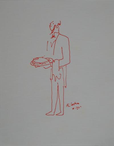 Jean COCTEAU : Le serveur élégant, Lithographie originale signée 2