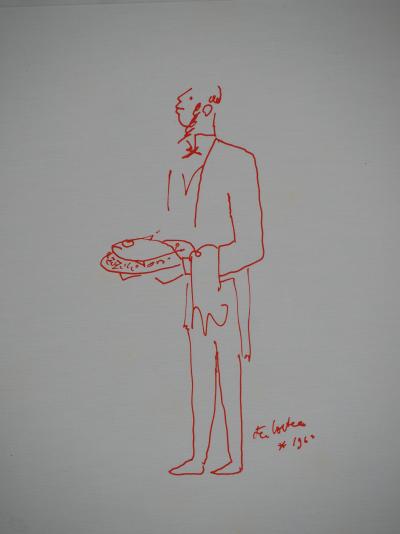 Jean COCTEAU : Le serveur élégant, Lithographie originale signée 2
