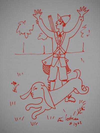 Jean COCTEAU : Chasseur er son chien, Lithographie originale signée 2