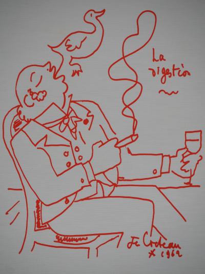Jean COCTEAU : Après un bon repas, la digestion, Lithographie originale signée 2